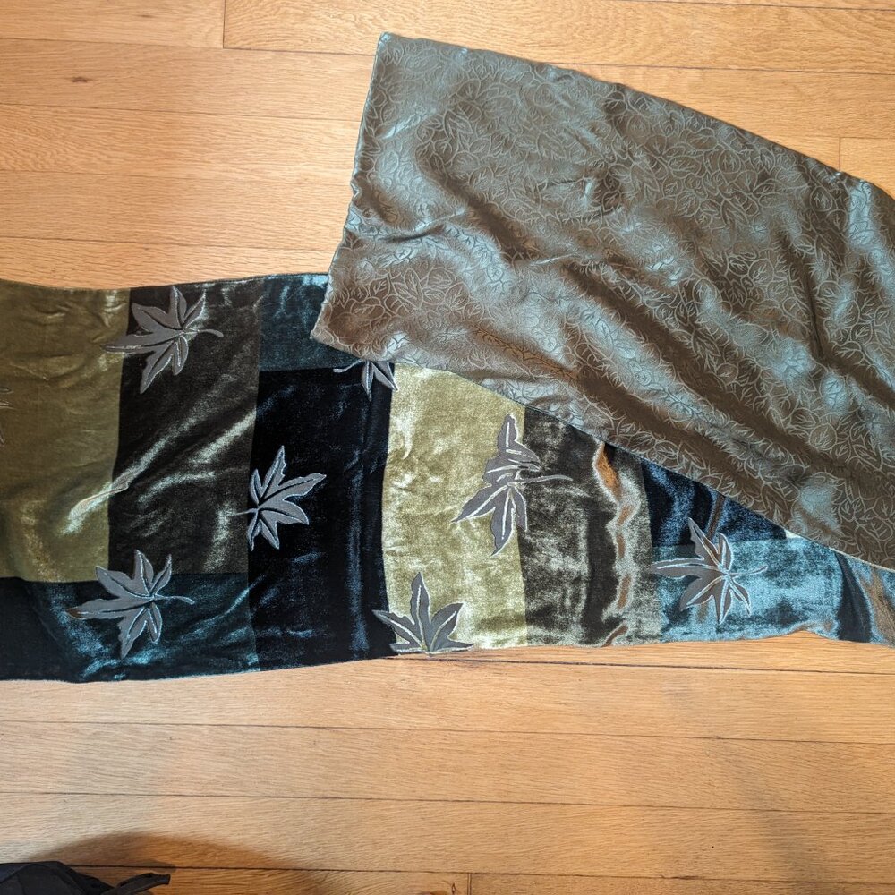 Green velvet botanical burnout scarf